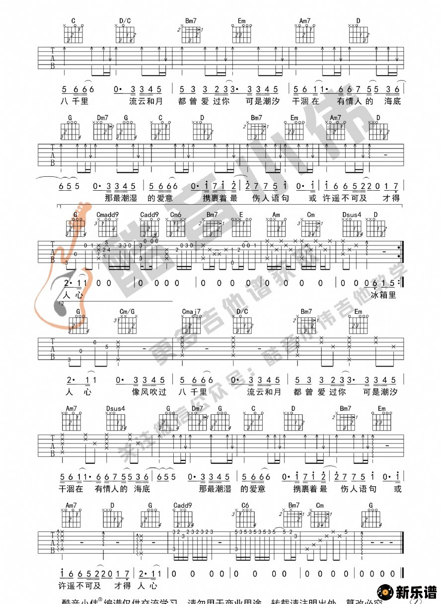 千里》苏星婕吉他谱中级版 带教学视频(酷音小伟吉他教学)的简谱歌谱